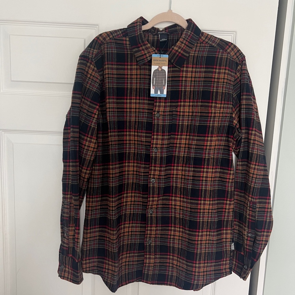 Men’s flannel shirt size large, NWT, Eddie Bauer, multi color plaid